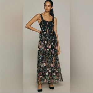 Anthropologie Black and Pink Bustier Maxi Dress for Prom